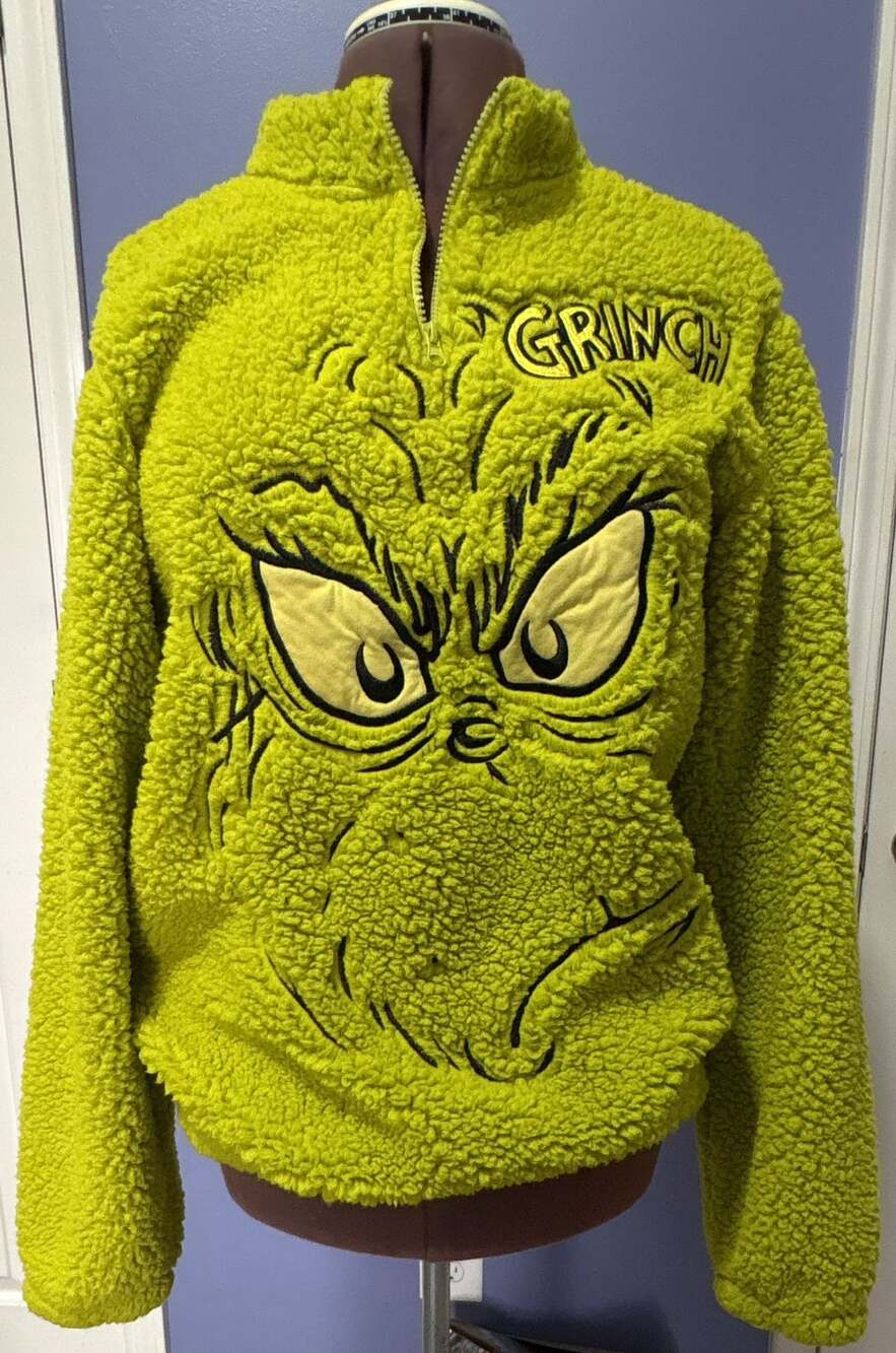 Mad Engine The Grinch Quarter Zip Fleece Sweatshirt Size L 42/44 Green